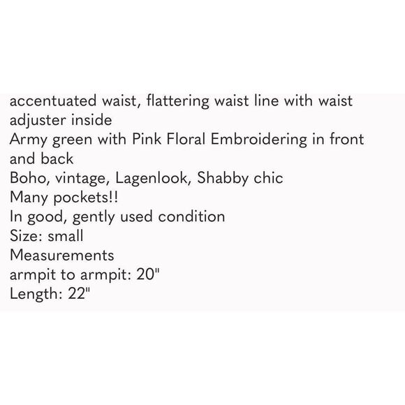 Jade & Ivory Boho Shabby Chic Army Green With Floral Embroidery Utility Jacket s - Picture 5 of 5